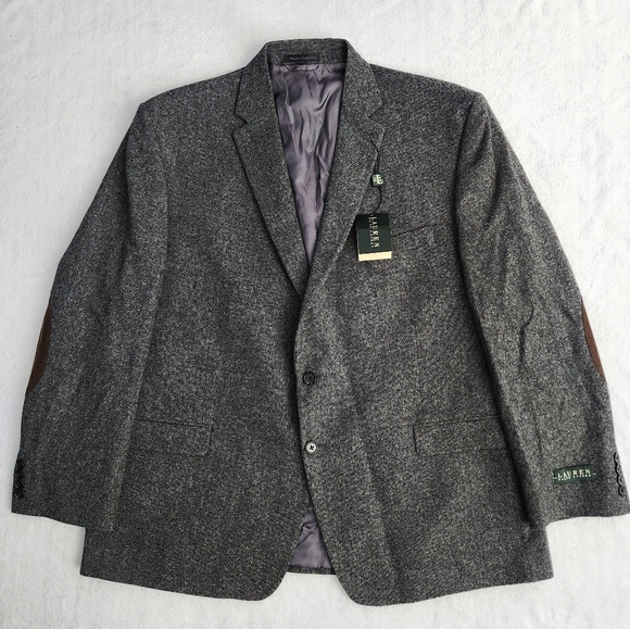 LAUREN RALPH LAUREN Men's 100% Grey Wool Sport Coat Blazer Elbow Patches 50R NWT - Picture 11 of 13